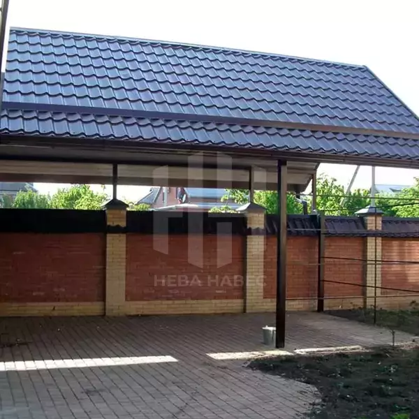 Навес дачный двускатный с металлочерепицей серого цвета